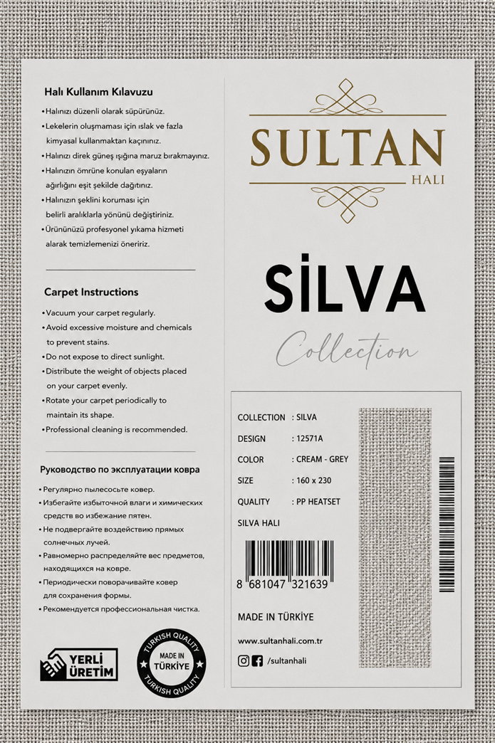 Silva Serisi Gri Vizon Antialerjik Toz Tutmaz Tüylenme Yapmaz Etnik Geometrik Desenli Modern Halı | LT525A
