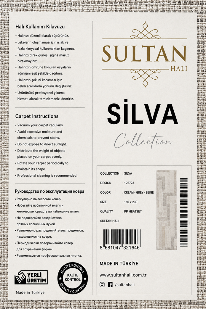Silva Serisi Gri Vizon Antialerjik Toz Tutmaz Tüylenme Yapmaz Geometrik Çizgili Modern Desenli Halı | LT507A