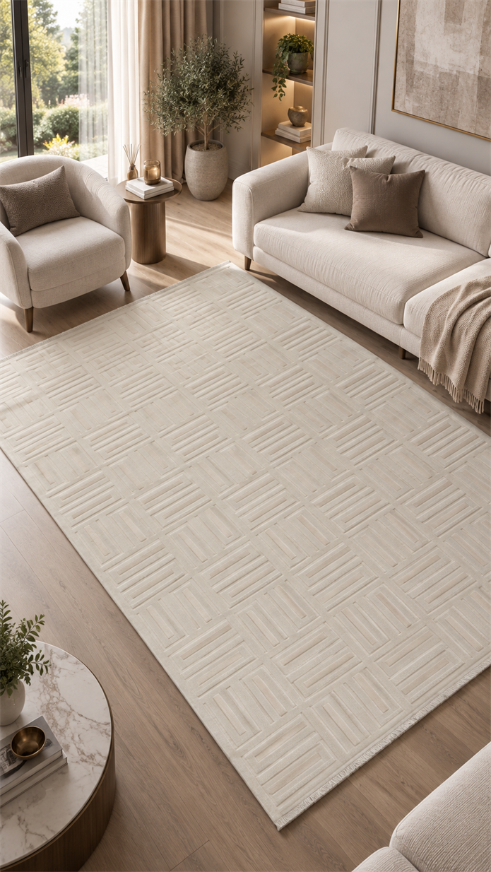 Silva Serisi Krem Bej Minimal Çizgili Modern Halı | LT517A