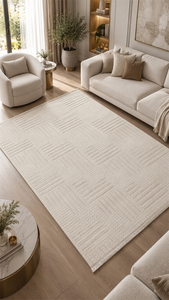 Silva Serisi Krem Bej Minimal Dokulu Modern Halı | LT538A