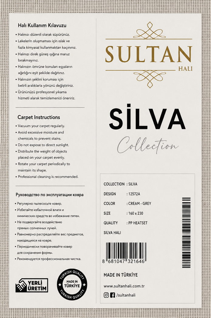 Silva Serisi Krem Vizon Antialerjik Toz Tutmaz Tüylenme Yapmaz Etnik Geometrik Desenli Modern Halı | LT510A