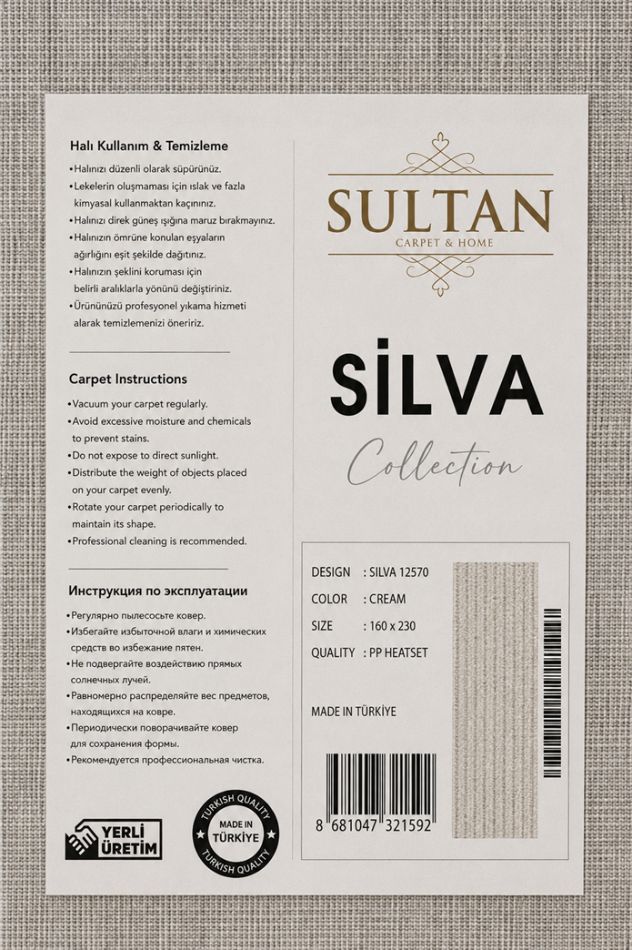 Silva Serisi Krem Vizon Antialerjik Toz Tutmaz Tüylenme Yapmaz Oval Çizgili Modern Halı | LT528A