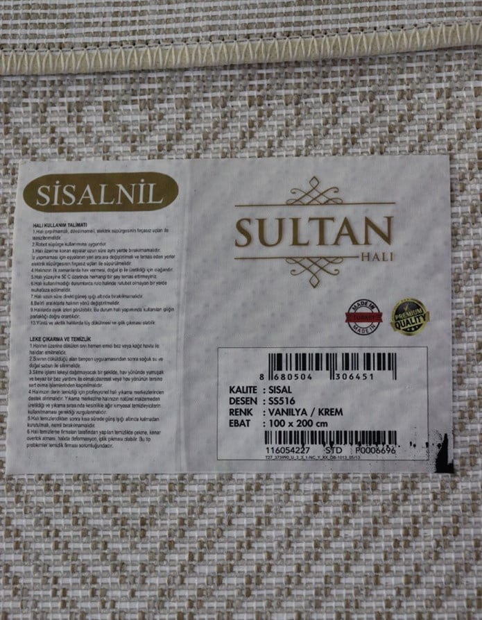 Sisal Nil Vanilya Krem Kaymaz Tabanlı Yıkanabilir Hasır Dokuma Halı SS516