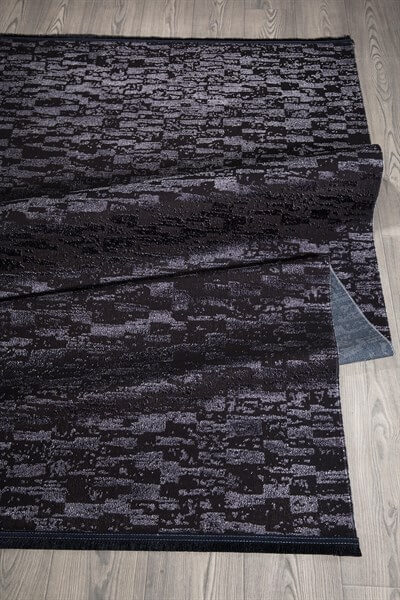 Siyah Renkli Parlak Altı Kaymaz Yıkanabilir ince Halı