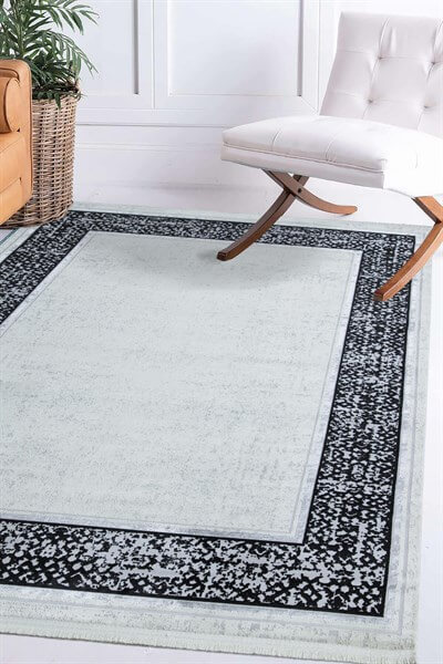 Siyah Bordürlü Parlak Yanar Dönerli Altı Kaymaz Makine Dokuma Halı