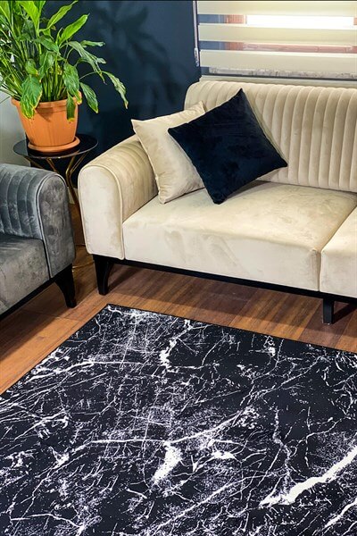 Siyah Renkli Yıkanabilir Kaymaz Desenli Halı