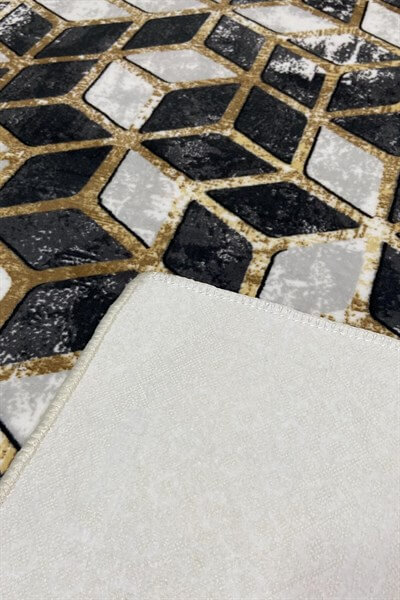 Siyah Gold Renkli Kaymaz Taban Yıkanabilir Halı
