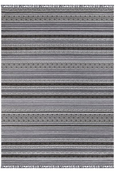 Siyah Renkli Kaymaz Tabanlı Yıkanabilir Makine Dokuma Kilim