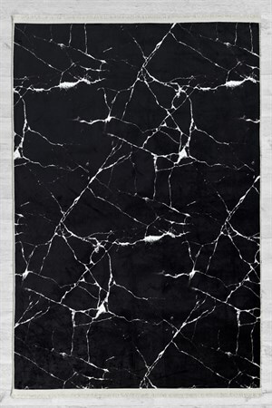 Siyah Mermer Desenli Altı Kaymaz Yıkanabilir  Halı
