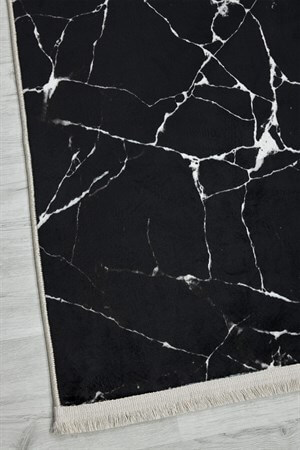 Siyah Mermer Desenli Altı Kaymaz Yıkanabilir  Halı