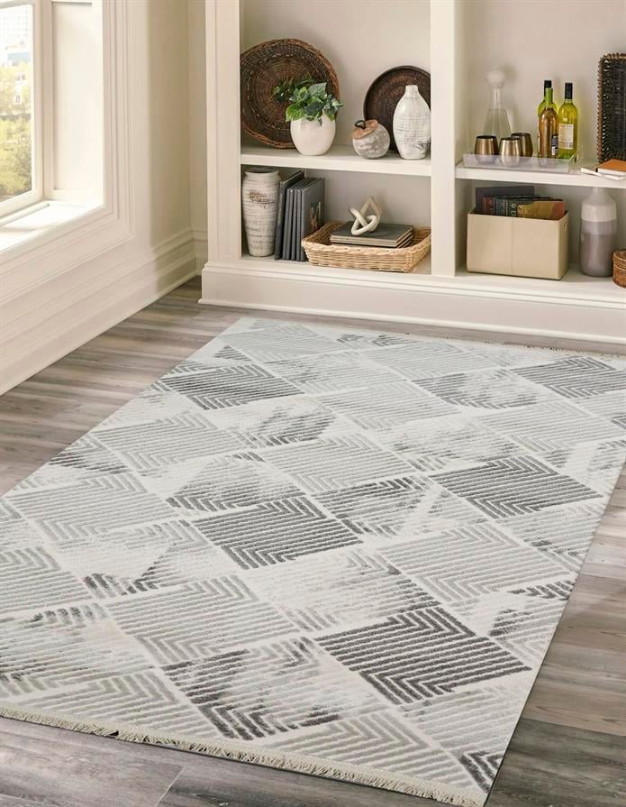 Sultan Asel Piramit Desen Gri Modern Akrilik Makine Dokuma Salon Halısı - 11577