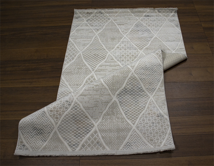 Sultan Erva Beyaz - Bej Modern Akrilik Makine Dokuma Salon Halısı - 4206