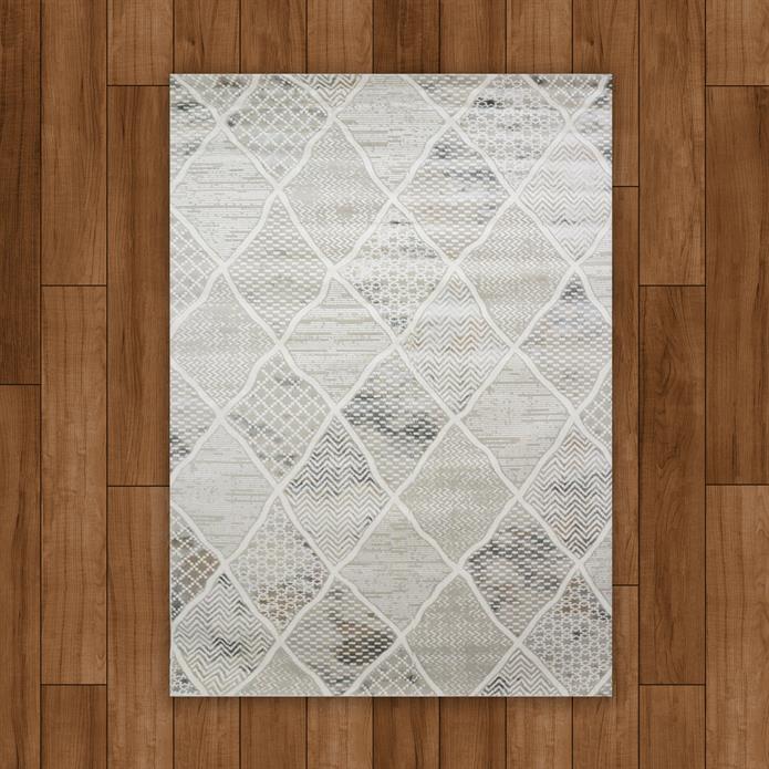 Sultan Erva Beyaz - Bej Modern Akrilik Makine Dokuma Salon Halısı - 4206