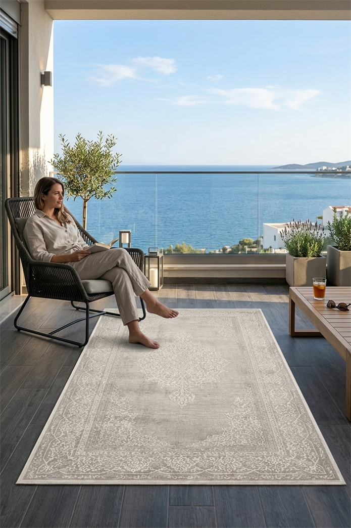 Sultan Erva Beyaz - Bej Modern Akrilik Makine Dokuma Salon Halısı - 4201