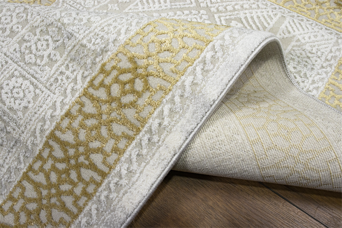 Sultan Erva Beyaz - Hardal Modern Akrilik Makine Dokuma Salon Halısı - 4202