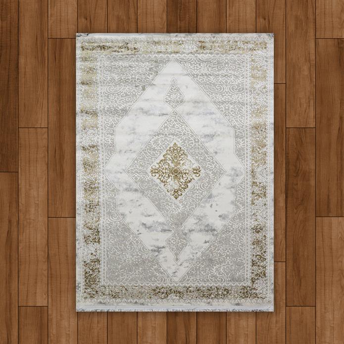 Sultan Erva Beyaz - Hardal Modern Akrilik Makine Dokuma Salon Halısı - 4210