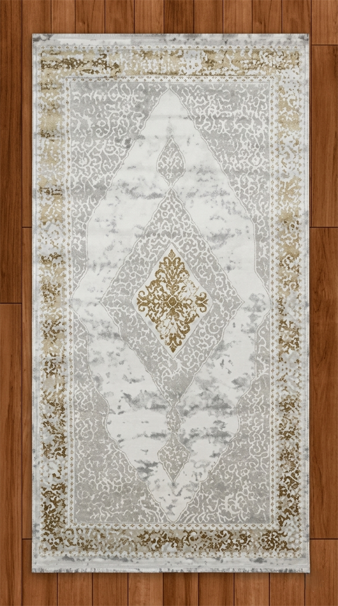 Sultan Erva Beyaz - Hardal Modern Akrilik Makine Dokuma Salon Halısı - 4210