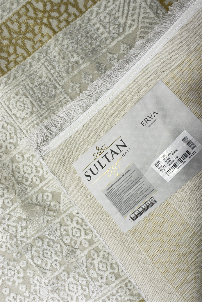 Sultan Erva Beyaz - Hardal Modern Akrilik Makine Dokuma Salon Halısı - 4202