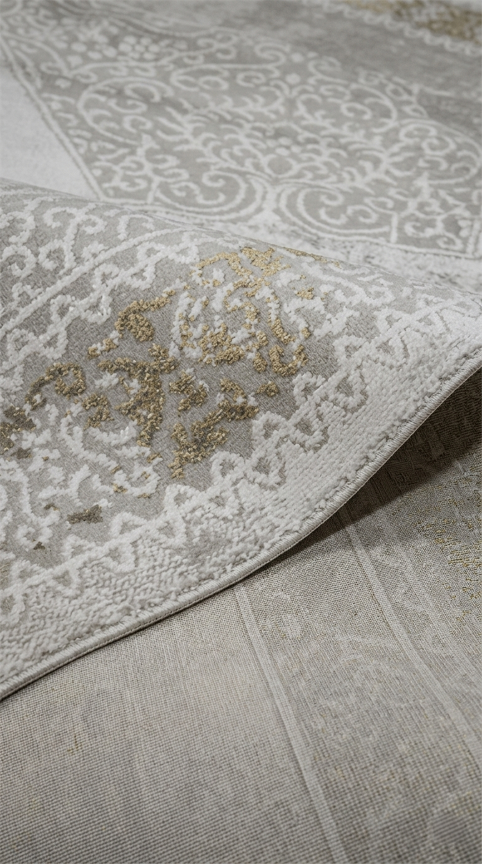 Sultan Erva Beyaz - Hardal Modern Akrilik Makine Dokuma Salon Halısı - 4210