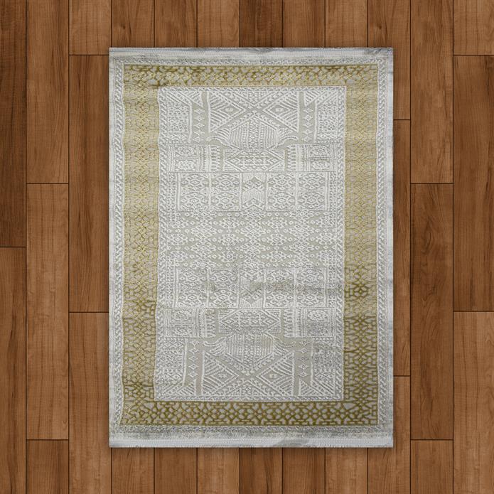 Sultan Erva Beyaz - Hardal Modern Akrilik Makine Dokuma Salon Halısı - 4202