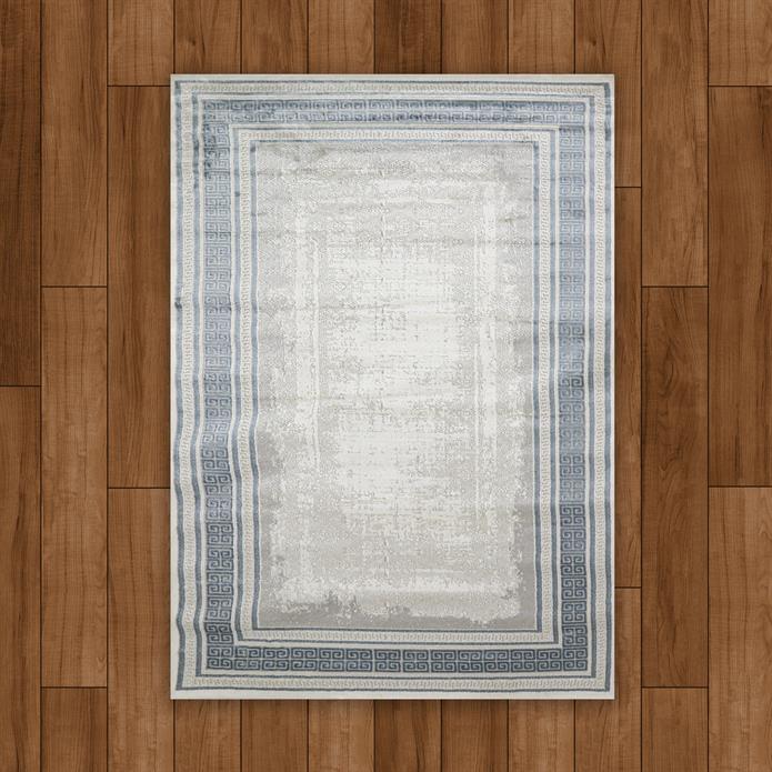 Sultan Erva Beyaz - Mavi Modern Akrilik Makine Dokuma Salon Halısı - 4203