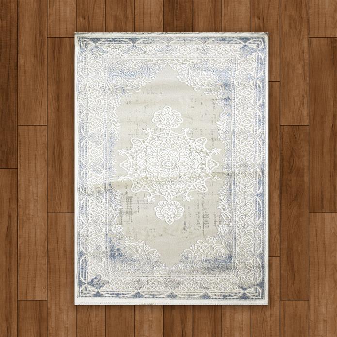 Sultan Erva Beyaz - Mavi Modern Akrilik Makine Dokuma Salon Halısı - 4201