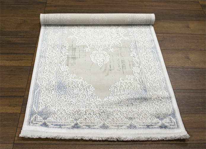 Sultan Erva Beyaz - Mavi Modern Akrilik Makine Dokuma Salon Halısı - 4201