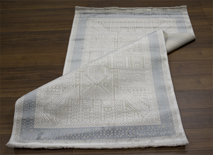 Sultan Erva Beyaz - Mavi Modern Akrilik Makine Dokuma Salon Halısı - 4202