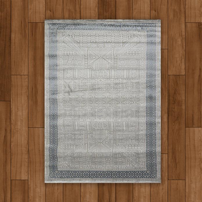 Sultan Erva Beyaz - Mavi Modern Akrilik Makine Dokuma Salon Halısı - 4202