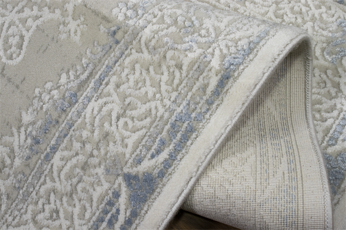 Sultan Erva Beyaz - Mavi Modern Akrilik Makine Dokuma Salon Halısı - 4201