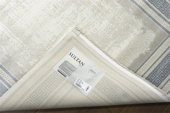 Sultan Erva Beyaz - Mavi Modern Akrilik Makine Dokuma Salon Halısı - 4203