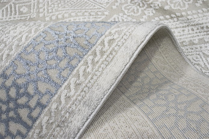 Sultan Erva Beyaz - Mavi Modern Akrilik Makine Dokuma Salon Halısı - 4202