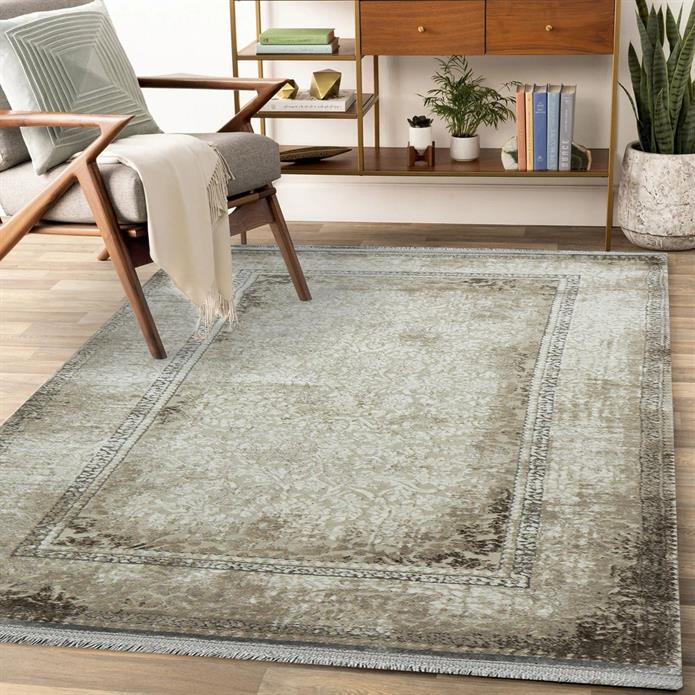 Sultan Majesty Çerçeveli Bej Modern  Makine Dokuma Salon Halısı - 3081