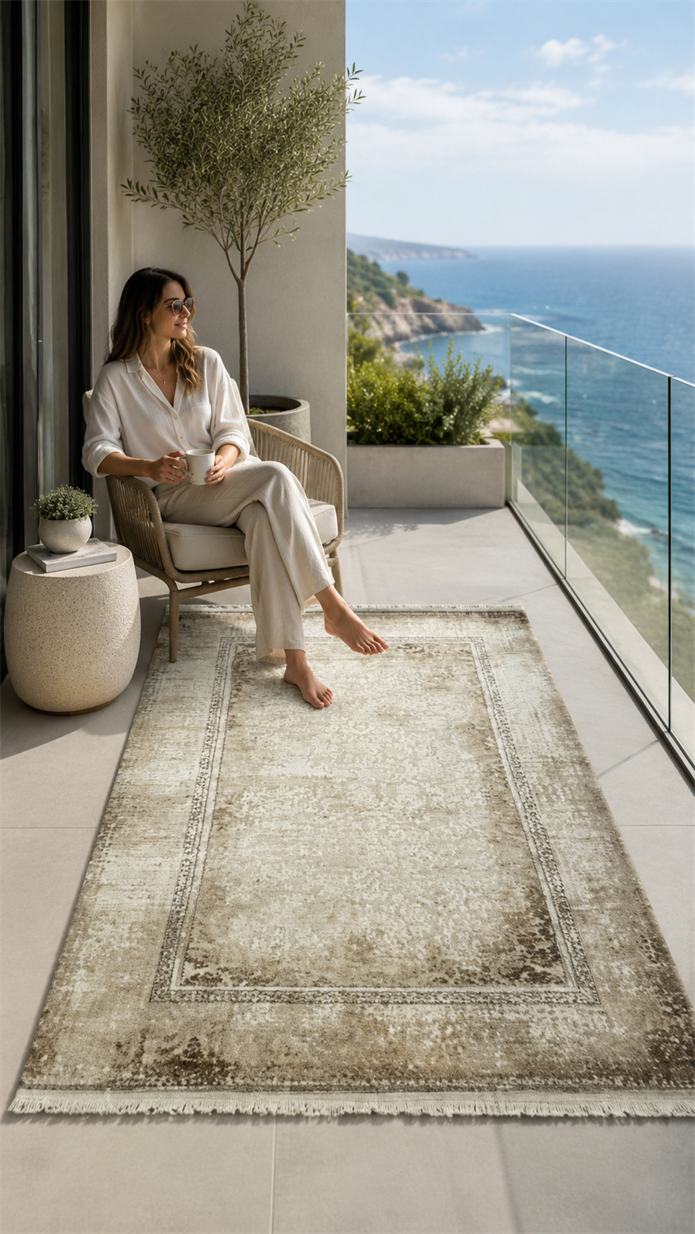 Sultan Majesty Çerçeveli Bej Modern  Makine Dokuma Salon Halısı - 3081