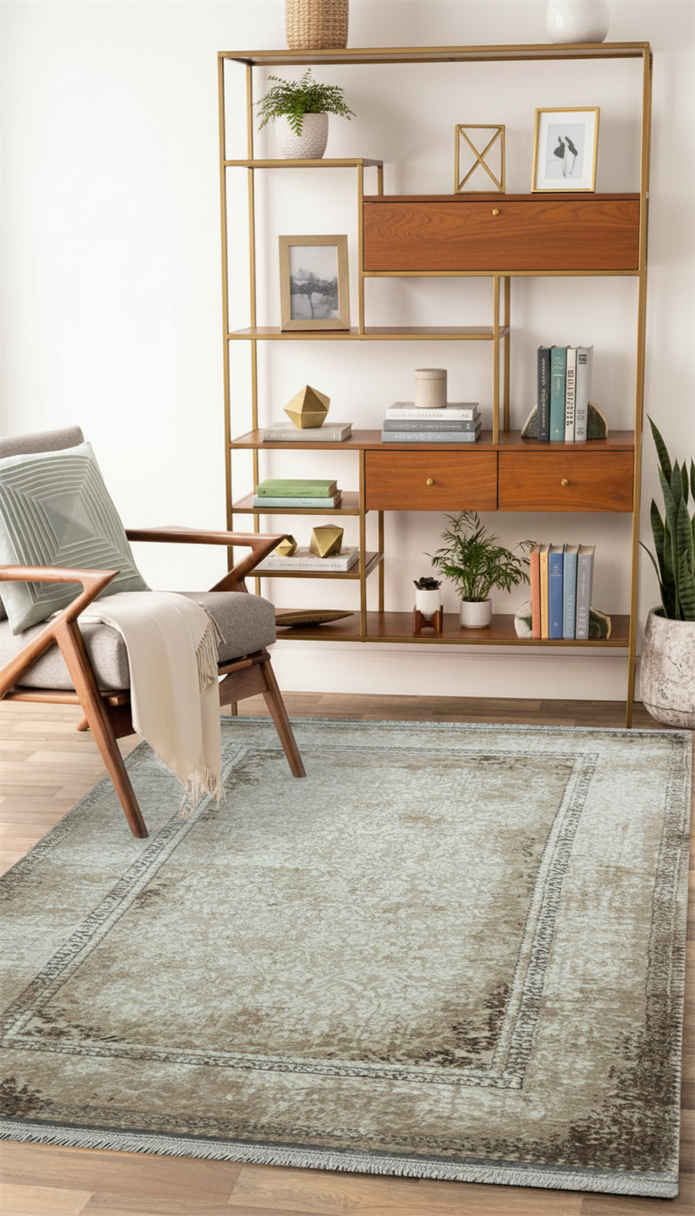 Sultan Majesty Çerçeveli Bej Modern  Makine Dokuma Salon Halısı - 3081