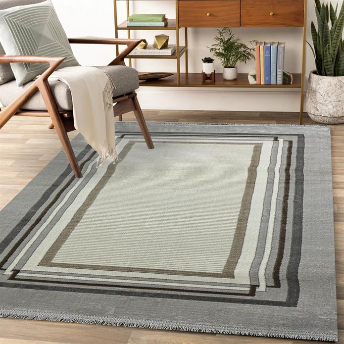 Sultan Majesty Çerçeveli Gri Modern  Makine Dokuma Salon Halısı - 3082