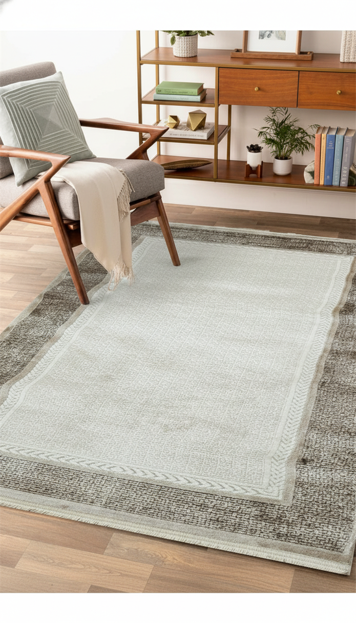 Sultan Majesty Çerçeveli Gri Modern  Makine Dokuma Salon Halısı - 3083