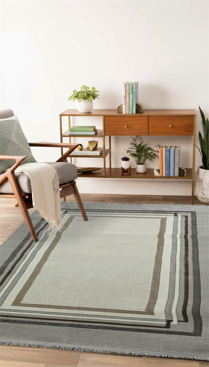 Sultan Majesty Çerçeveli Gri Modern  Makine Dokuma Salon Halısı - 3082