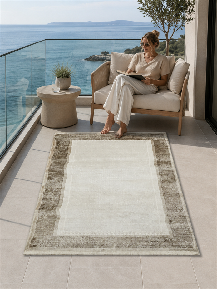 Sultan Majesty Çerçeveli Gri Modern  Makine Dokuma Salon Halısı - 3083