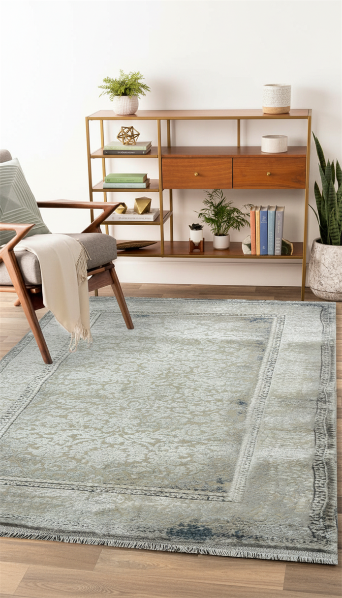 Sultan Majesty Çerçeveli Mavi Modern  Makine Dokuma Salon Halısı - 3081