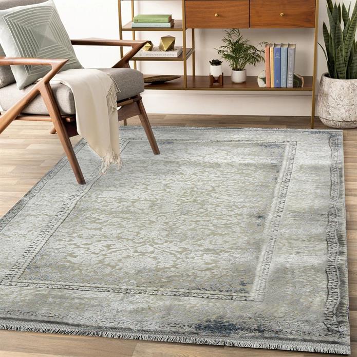 Sultan Majesty Çerçeveli Mavi Modern  Makine Dokuma Salon Halısı - 3081