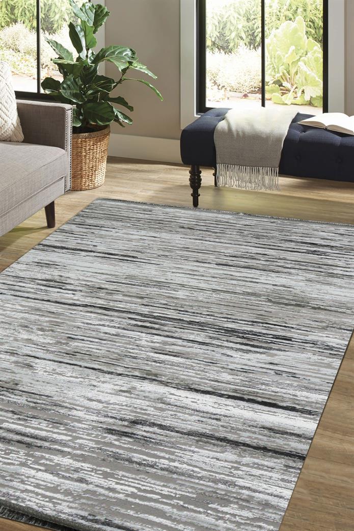 Sultan Mısra Serisi Gri Modern Desenli Yanar Dönerli Altı Kaymaz Makine Dokuma Halı 