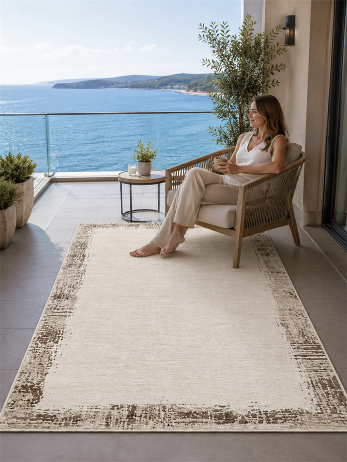 Sultan Serra Bordürlü Kahve Modern Akrilik Makine Dokuma Salon Halısı - 11307