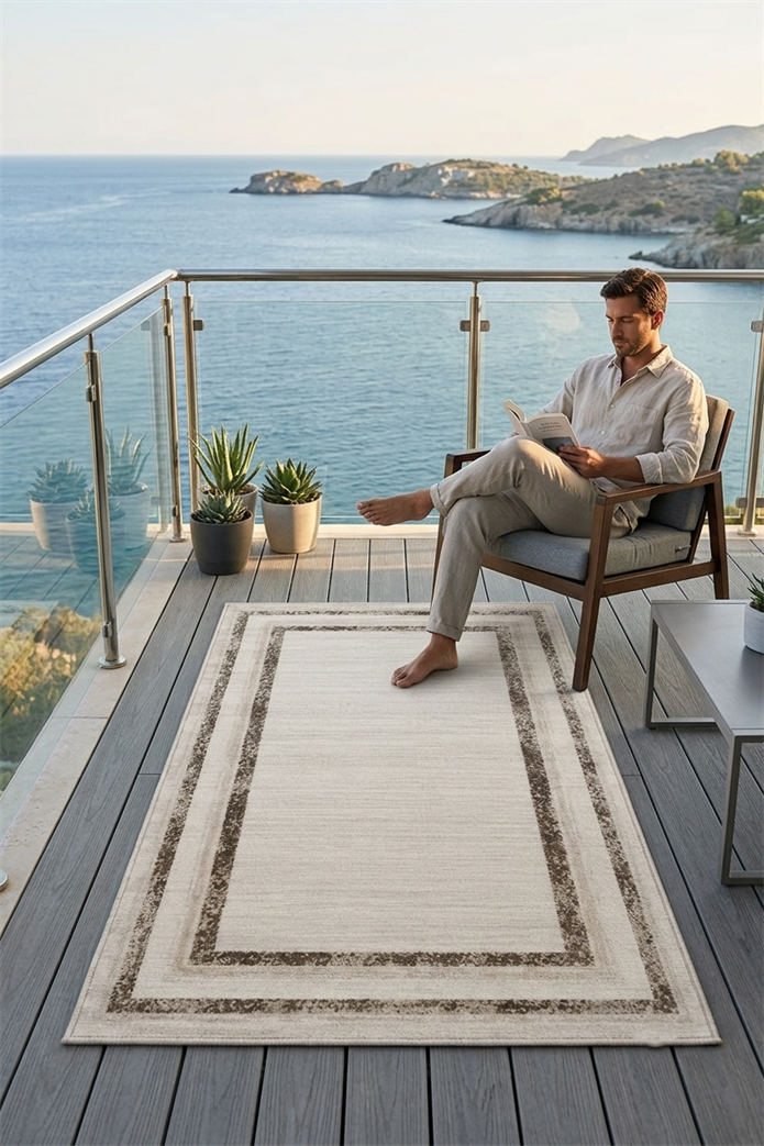 Sultan Serra bordürlü Krem Modern Akrilik Makine Dokuma Salon Halısı - 11310