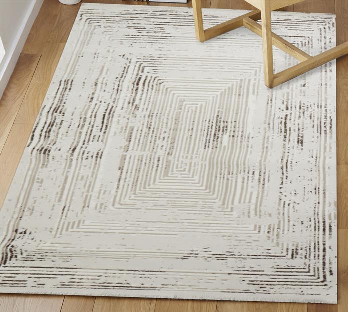 Sultan Serra Labirent Desen Krem Modern Akrilik Makine Dokuma Salon Halısı - 11308