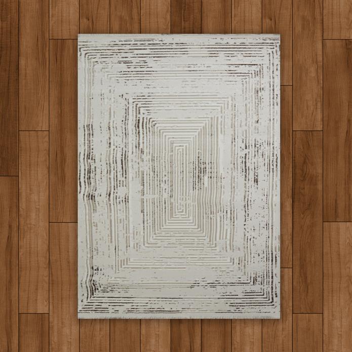 Sultan Serra Labirent Desen Krem Modern Akrilik Makine Dokuma Salon Halısı - 11308