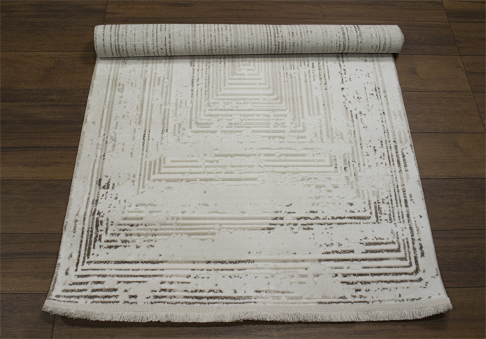 Sultan Serra Labirent Desen Krem Modern Akrilik Makine Dokuma Salon Halısı - 11308