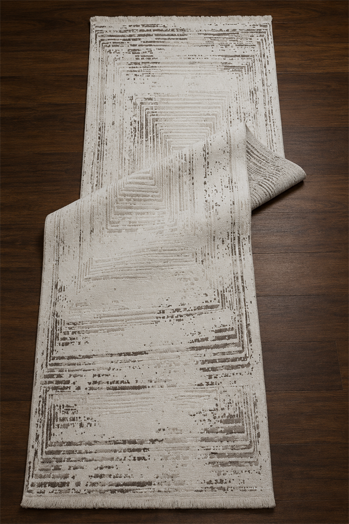 Sultan Serra Labirent Desen Krem Modern Akrilik Makine Dokuma Salon Halısı - 11308