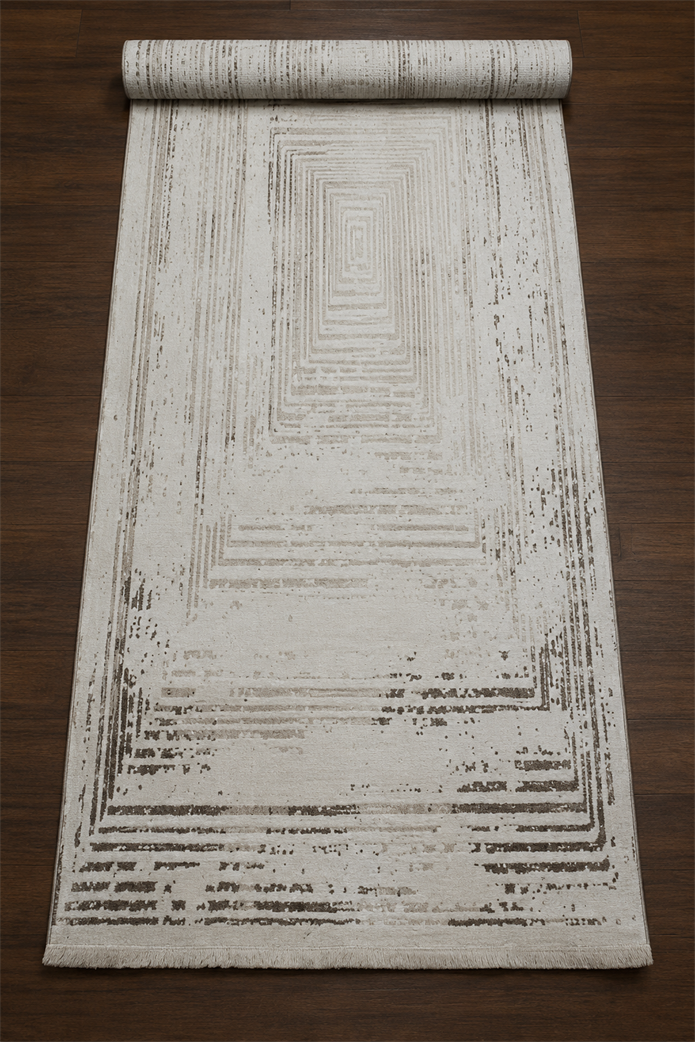 Sultan Serra Labirent Desen Krem Modern Akrilik Makine Dokuma Salon Halısı - 11308