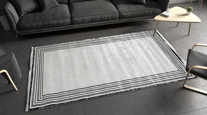 Sultan Zen Çerçeve Desen Antrasit Modern Akrilik Makine Dokuma Salon Halısı - 6712
